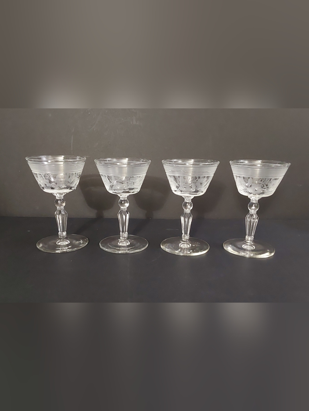 Libbey Rock Sharpe Etched Crystal Dessert Glasses (4)